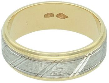 Złota obrączka damska 585 białe i żółte złoto z grawerem – rozmiar 13, szerokość 6mm.jpg